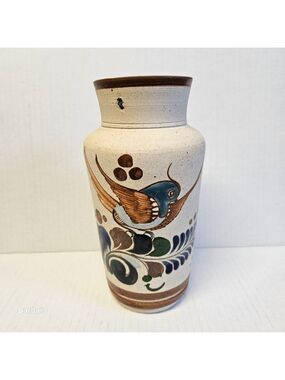 Vintage Mexican Tonala Folkart Sandstone Pottery Vase